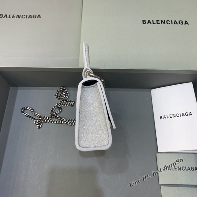 Balenciaga專櫃爆款手提女包 巴黎世家閃銀色mini Hourglass沙漏包 fyj1014